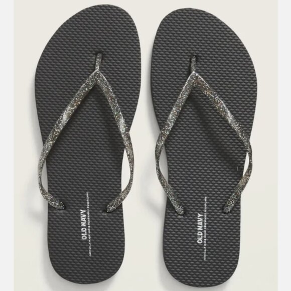NWT Old Navy Flip Flops Sparkly Top Black Glitter Beach Thong Sandals for Women - Picture 1 of 4